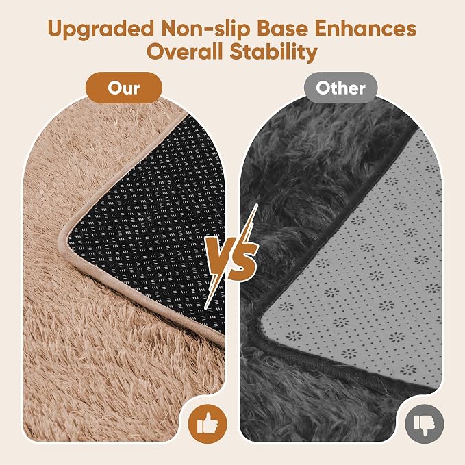 Area Rug for Living Room Bedroom: 6x9 Camel Soft Fluffy Shag Upgrade Non-Slip High Pile Carpet Large Fuzzy Plush Indoor Floor Decor Shaggy Rug for Kid Boys Girls Dorms Playroom Nursery Modern Home