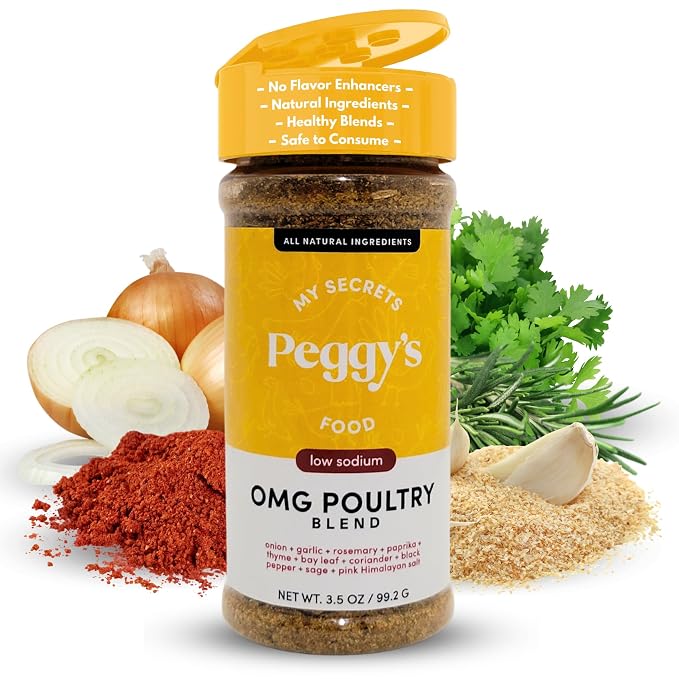 My Secrets Peggy's Food OMG Poultry Seasoning Blend - Low Sodium Chicken & Turkey Rub with Himalayan Pink Salt - Premium Herb Mix for Roasting, Grilling & Air Frying - All Natural - 3.5 oz
