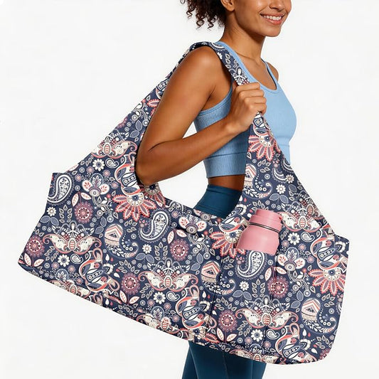 Women's Yoga Bag with Yoga Mat Carrier - Large Mat Pocket Fitness Tote for Pilates, Gym, Travel, Office & Beach