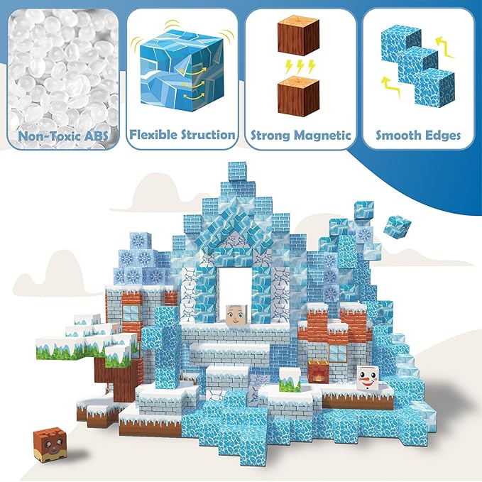 Magnetic Blocks, 120PCS Magnetic Building Blocks Magnet Cubes STEM Montessori Sensory Educational Toys for Kids Boys Girls (Ice-Castle)