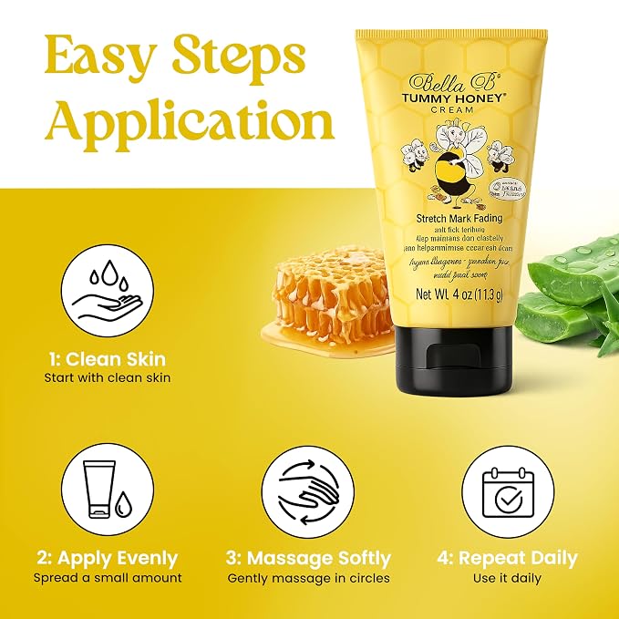 BELLA B NATURALS Tummy Honey Cream 4oz - Bella B Tummy Cream For Fading Stretch Marks - Pregnancy Cream To Prevent Stretch Marks - Stretch Marks Cream For Pregnancy - Pregnancy Stretch Mark Prevention