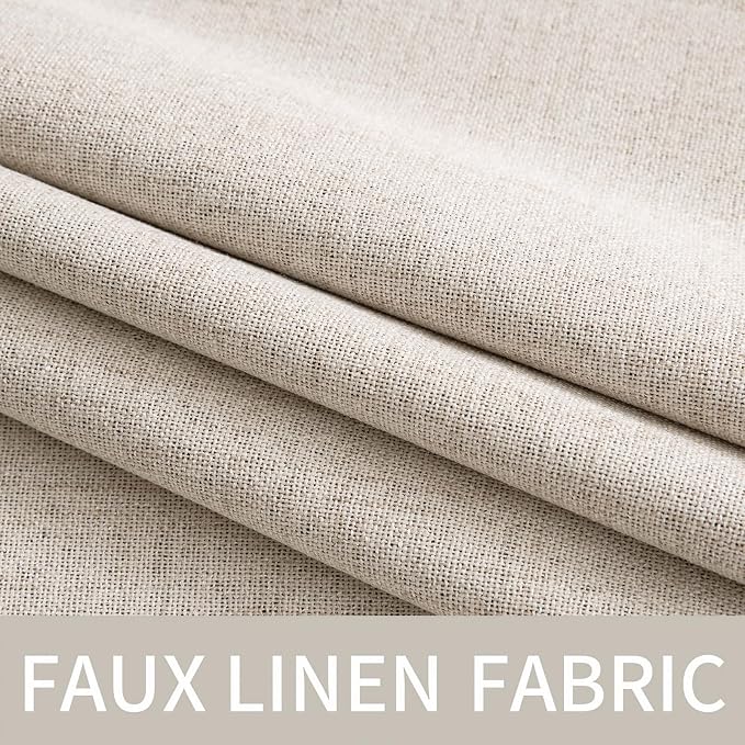 MIULEE 100% Blackout Linen Textured Curtains for Bedroom Solid Thermal Insulated Natural Grommet Room Darkening Curtains & Drapes Luxury Decor for Living Room 52 x 84 Inch (2 Panels)