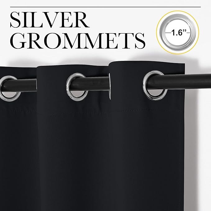 NICETOWN Halloween Pitch Black Solid Thermal Insulated Grommet Blackout Curtains/Drapes for Bedroom Window (2 Panels, 42 inches Wide by 63 inches Long, Black)