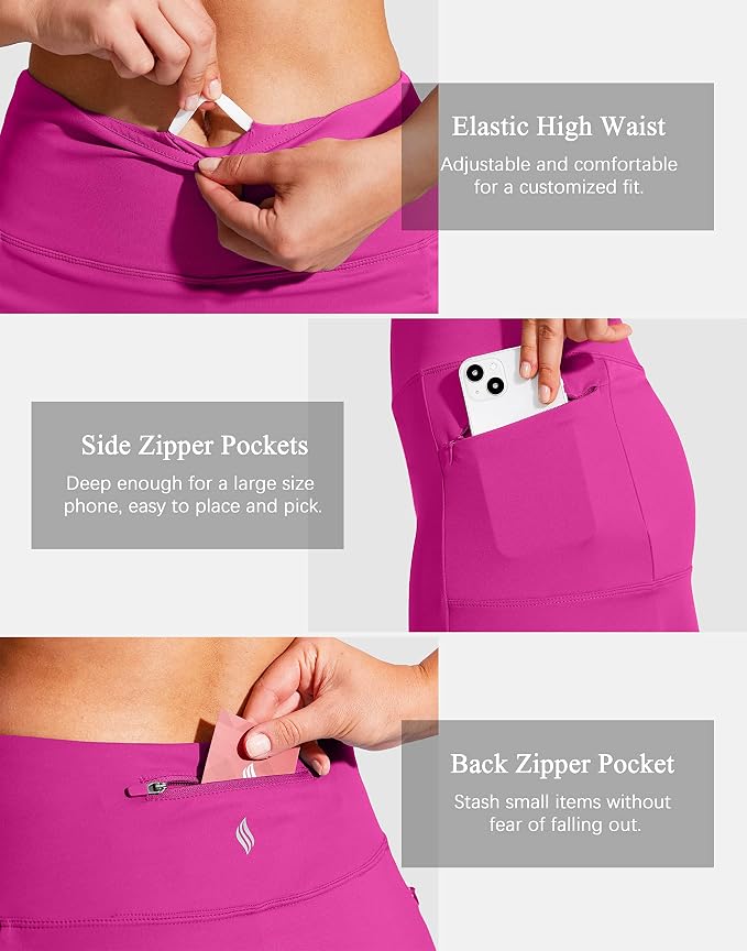 19" Ruffled Golf Skirts for Women | 3 Zipper Pockets, Knee Length, High Waisted, Long Skorts for Athletic, Casual, Tennis, Pickleball
