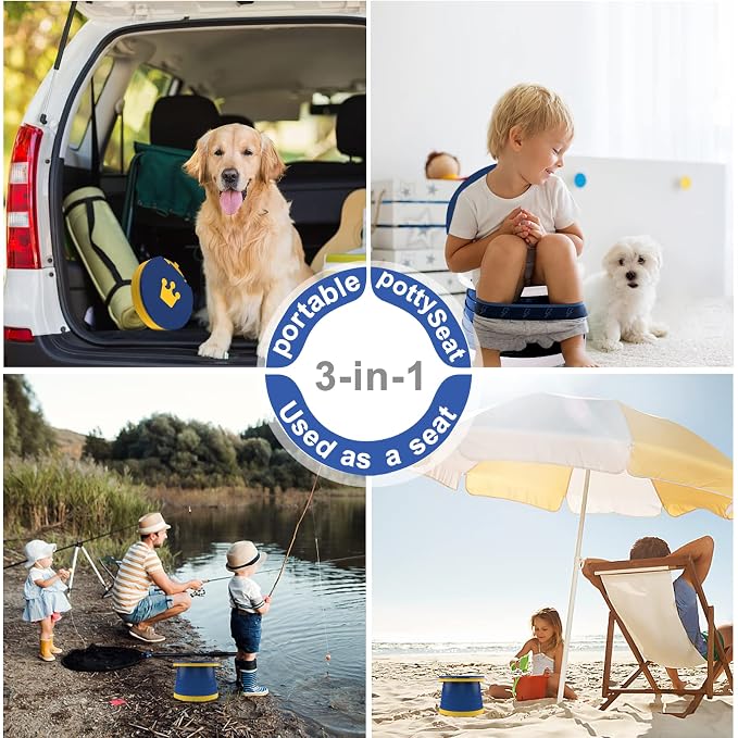 Travel Potty for Toddler, Portable and Foldable Toilet, Apply to Seat Emergency Toilet for Car, Camping, Outdoor, Indoor with 3 Rolls Bag(Blue)