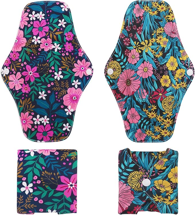 PHOGARY Reusable Menstrual Pads, Bamboo Cloth Pads for Heavy Flow with Wet Bag, Large Sanitary Pad Set with Wings for Women, Washable Overnight Cloth Panty Liners Period Pad (7 in 1, 25.4cm 4 Layers)