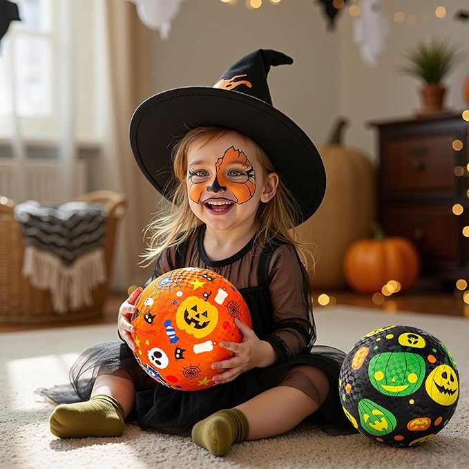 ZOOJOY Pack of 2 Cartoon Playground Balls, Halloween Balls for Toddler 3-12, 8.5" Rubber Ball Bouncy Kickball, Indoor & Outdoor Game Toys for Boys Girls with Pump