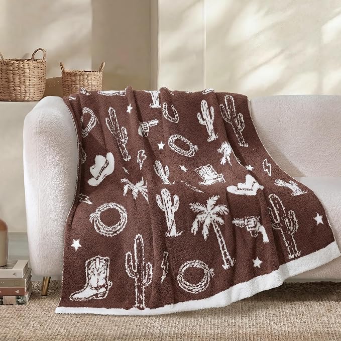 Snuggle Sac Ultra Soft Western Blanket Twin Size - Oversized Reversible Brown Cowgirl Bedding Blanket, Western Pattern Throw Blankets for Bed, Sofa, Couch, 60x80 inches