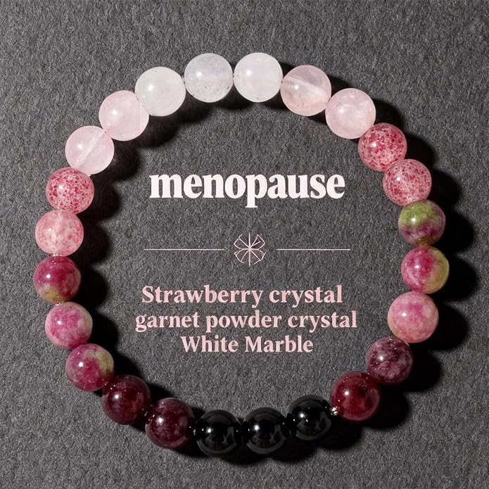 Menopause Bracelet for Women, Natural Crystal Elastic Bracelets Hot Flashes & Anxiety Relief Calming Balance Menopause's Support Jewelry Gift With Card