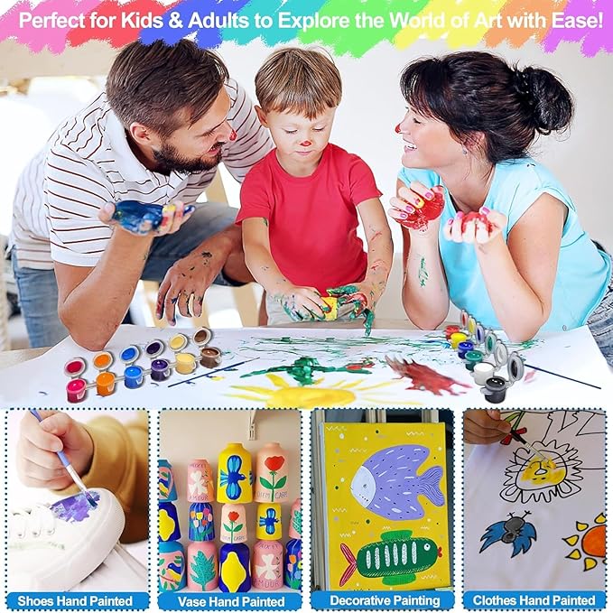 10 Set 12 Colors Washable Acrylic Paint Strips Kit for Kids with 20 Pcs Painting Brushes Totally 140 Pcs Mini Acrylic Paint Set for Kid Adult Arts and Crafts, Classroom Painting Supplies Gifts(140)