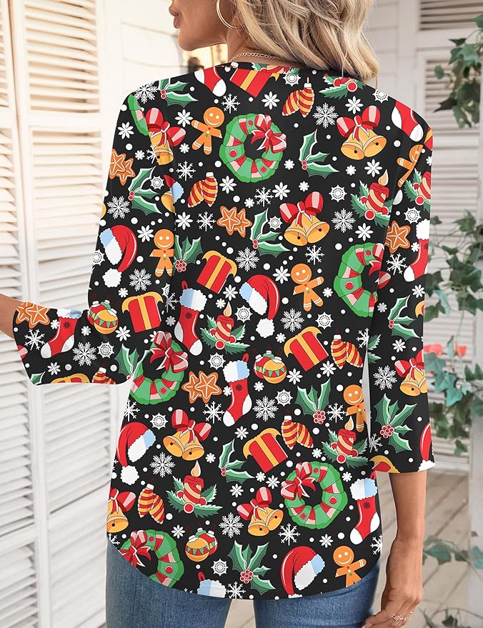 LOMON 3/4 Length Sleeve Womens Tops Spring Summer Fashion 2026 Tops Crew Neck Pleated Shirts Tunic Top Loose Fit