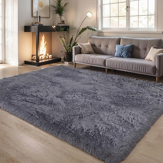 5x7 Thick Grey Shag Rug for Bedroom, Soft Plush Fluffy Carpet | Area Rug for Living Room, Kids Nursery, Boys Girls Room, Washable Non Slip Shaggy Carpet