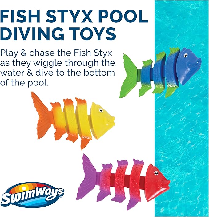 SwimWays Fish Styx Kids Fish-Shaped Pool Diving Toys (3 Pack), Bath Toys & Pool Party Supplies for Kids Ages 5 and Up