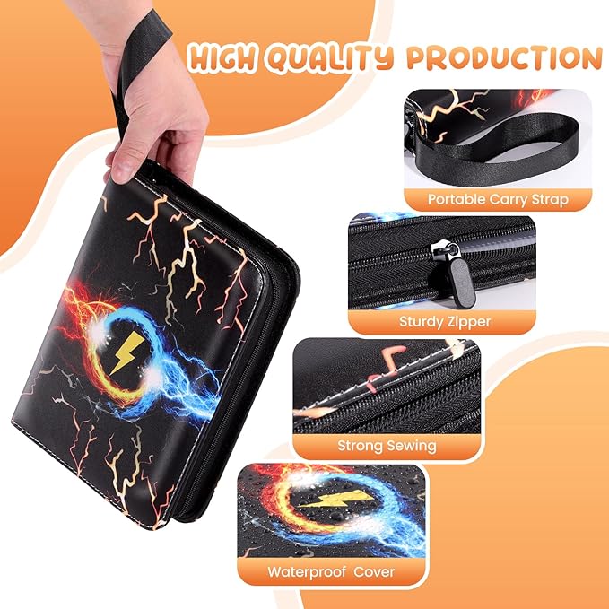 4-Pocket Trading Card Binder Bundle with 50 Sleeves Holds 400 Cards, Zipper Card Holder Album for Game and Sports Cards Collectors - Black