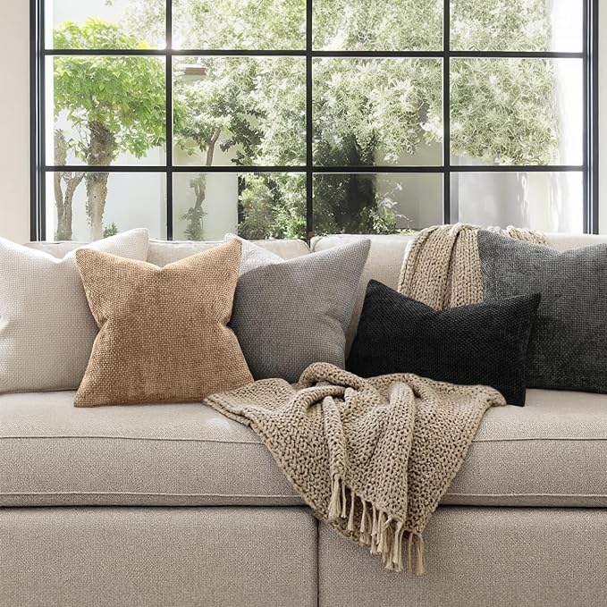 MIULEE Decorative Couch Throw Pillow Covers 20x20 Inch Khaki Camel 2 Pack | Modern Boho Accent, Soft Chenille Pillow Covers, Farmhouse Cushion Cases for Home Decor Bed Sofa Living Room