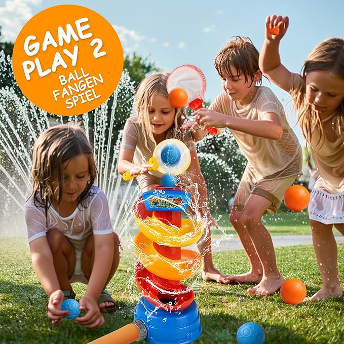 3-in-1 Water Sprinkler Toy for Kids, Outdoor Splash Toy with Rotating Sprayer & Catch Game, Backyard Summer Water Toys for Toddlers Boys Girls Pets