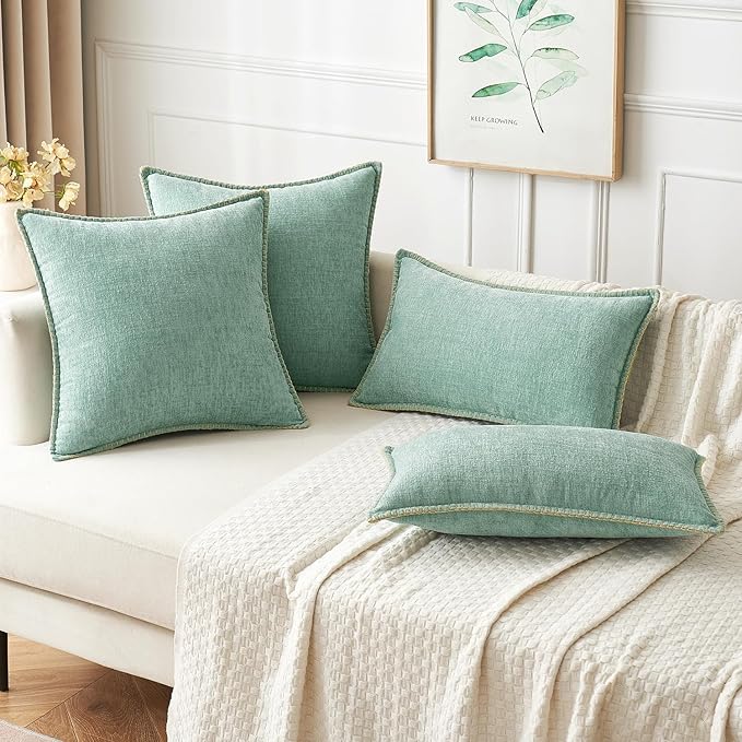 MIULEE Decorative Couch Throw Pillow Covers 20x20 Inch Aqua Green 2 Pack | Farmhouse Pillow Covers with Stitched Edge, Soft Chenille Cushion Cases, for Sofa Bed Living Room Home Decor