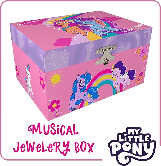 My Little Pony Jewelry Box for Girls - Musical Jewelry Box with Spinning Sunny Starscout Figurine, My Little Pony Toys for Kids Ages 3-5 - Plays My Little Pony Theme Song - 6 x 4.7 x 3.5 in