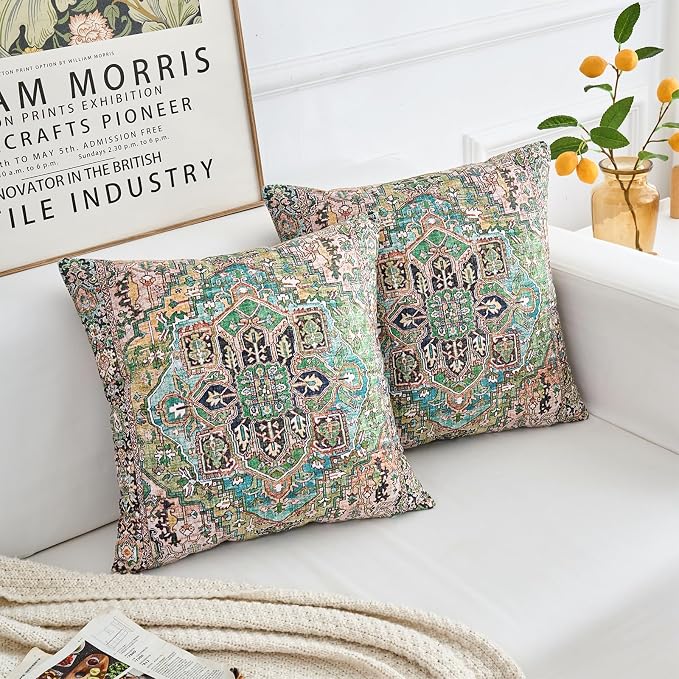 Boho Throw Pillow Covers 26x26 inch Set of 2,Boho Vintage Carpet Pattern Antique Ethnic Decor Double Sided Pattern Cushion Cover Soft Pillow Case Living Sofa Room Bed Square Pillow Cover