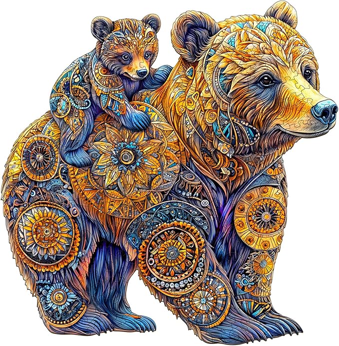 Wooden Puzzles for Adults - Mother Bear Wooden Jigsaw Puzzle, Unique Animal Shaped Wood Puzzles Adult, Christmas Birthday Gifts for Friends/Family, Home Decor 11.4 * 11.2in 200pcs