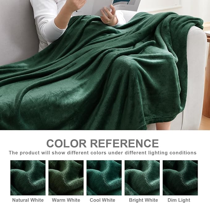 Hansleep Full Dark Green Fleece Blanket, Soft Flannel Bed Blanket | Fuzzy Cozy Blanket 84x90 Inches, Multi-use for Bed, Sofa, Couch, Travel, Camping, All Season Warm Lightweight Cover
