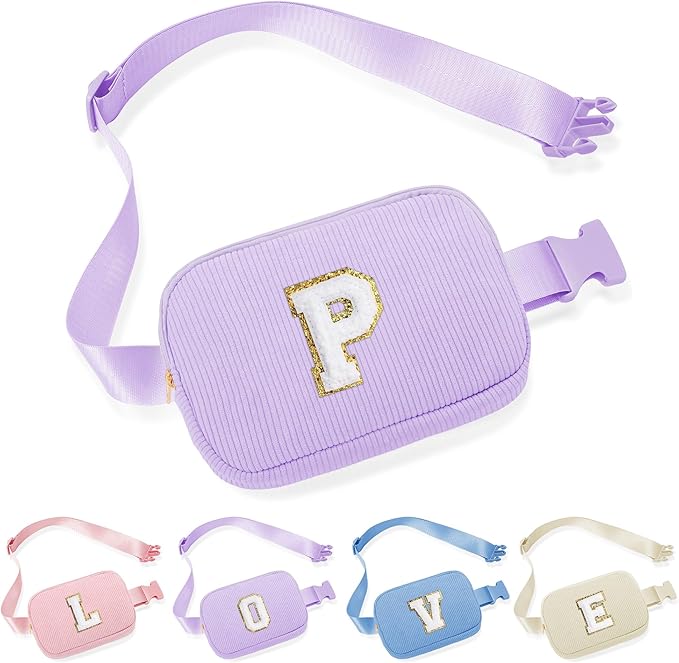 YOOLIFE Teen Girl Gifts Trendy Stuff, Belt Bag for Girls Kids, Birthday Gifts for Sister Daughter Teenage Girls Gift Monogram Small Purple Belt Bag Fanny Pack Crossbody Bags for Girl Kids (Purple P)