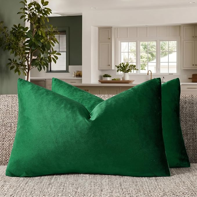 GIGIZAZA Green Pillow Covers 12x20 Decorative Pillows Pack of 2 | Lumbar Throw Pillows for Couch Sofa,280gsm Soft Textured Fabric,Modern Pillowcases,Luxury Cushion Covers