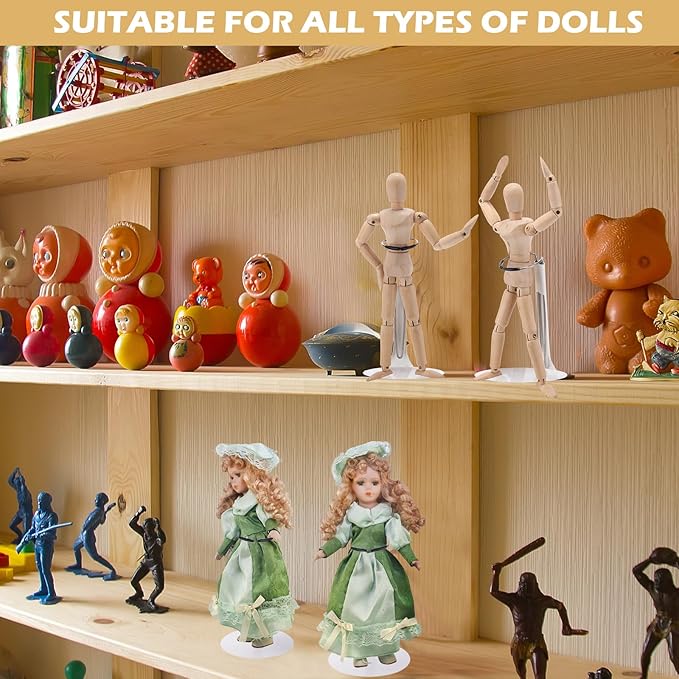 12 Pcs Doll Stand Action Figure Stands with Expandable Waist Wire for 8" to 12" Dolls and Action Figure(White, Silver)