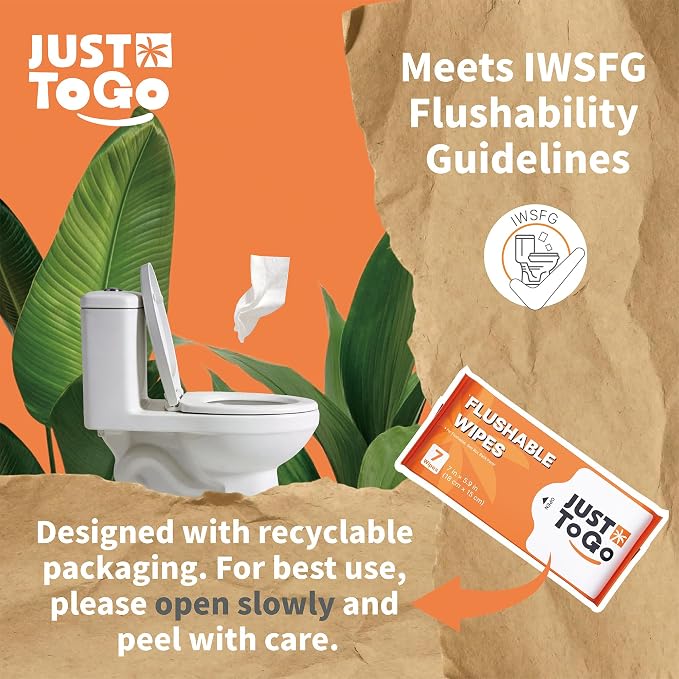 Flushable Wipes, Septic-Safe & Breaks Down, Plant-Based Biodegradable Butt Wet Wipes, Travel-Size Ultra-Compact Pocket Packs, Hypoallergenic Unscented for Sensitive Skin, 56 Count