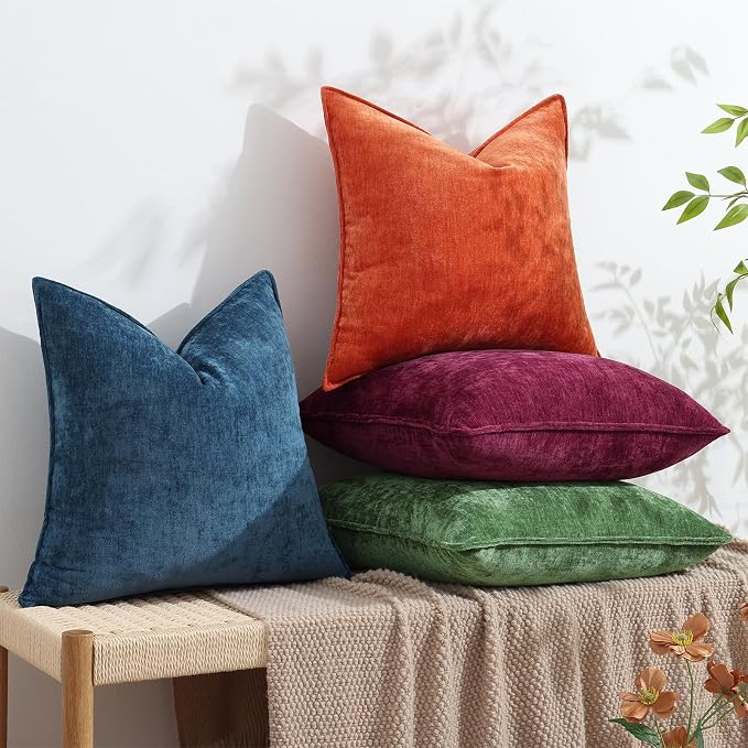 decorUhome Chenille Poseidon Velvet Throw Pillow Covers 12x20 Set of 2 | Fall Soft Lumbar Couch Decorative Modern Farmhouse Pillow Cases with Elegant Design for Sofa Bed Living Room Home Decor