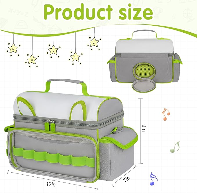 Carrying Case Compatible with Toniebox Starter Set Bundle, Cute Storage Travel Bag Compatible with Little Tikes Story Dream Machine Books Starter Set, Green & Pink(Bag Only)