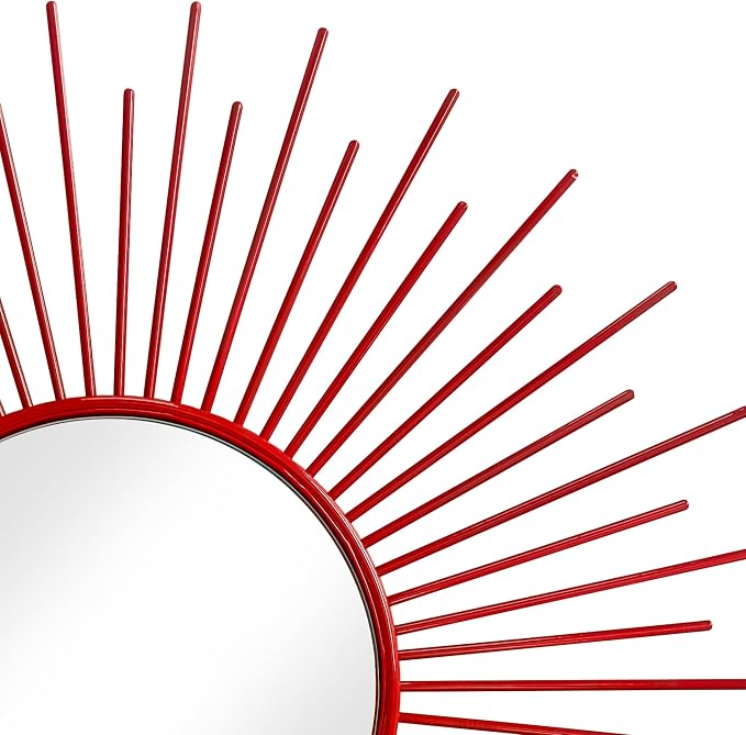 3 Pack Metal Mirrors for Wall Sunburst Wall Mirrors Home Décor Decorative Hanging Wall Art for Living Room Bedroom Entryway (Red, Sunburst)