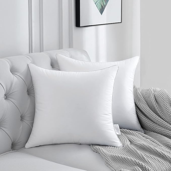 FAVRIQ 16 x 16 Pillow Inserts (Set of 2) - 16 Inch Square Interior Sofa Throw Pillow with 100% Cotton Cover - Decorative Pillow Insert Pair - White Couch Pillow