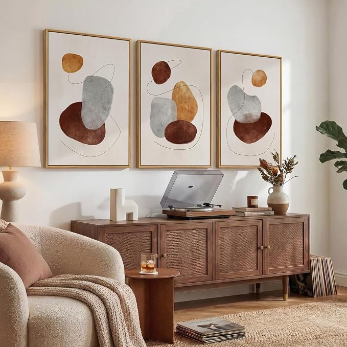 Large Neutral Abstract Canvas Wall Art for Living Room, 3 Piece Framed Wabi-Sabi Prints Paintings Artwork for walls, Minimalist Modern Pictures Wall Decor for Bedroom, Office, Dining Room, 24x36 In