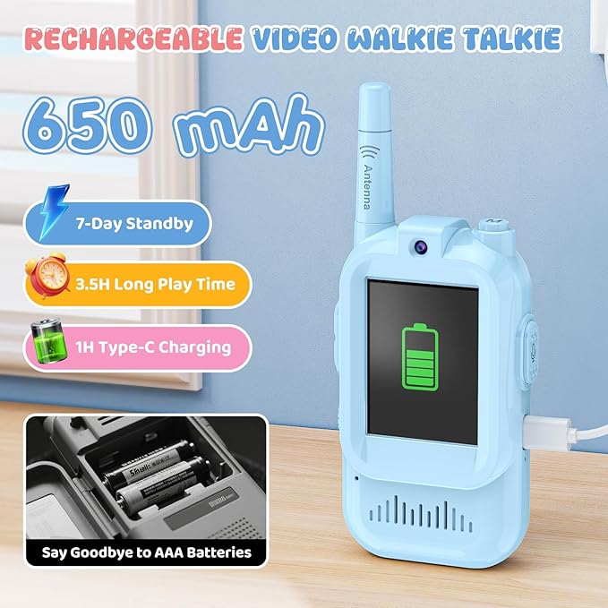 Video Walkie Talkie for Kids - 2 Pack Rechargeable Kids Walkie Talkies Long Range Radios, Video Intercom & Voice Effects, Christmas Birthday Gifts, Toys for Age 3-12 Boys Girls, Indoor Outdoor Travel