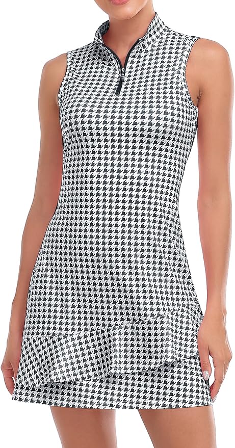 Viracy Tennis Dress for Women Sleeveless Golf Dresses with Shorts and Pockets Ruffle Zip Up Stand Collar Golf Outfits