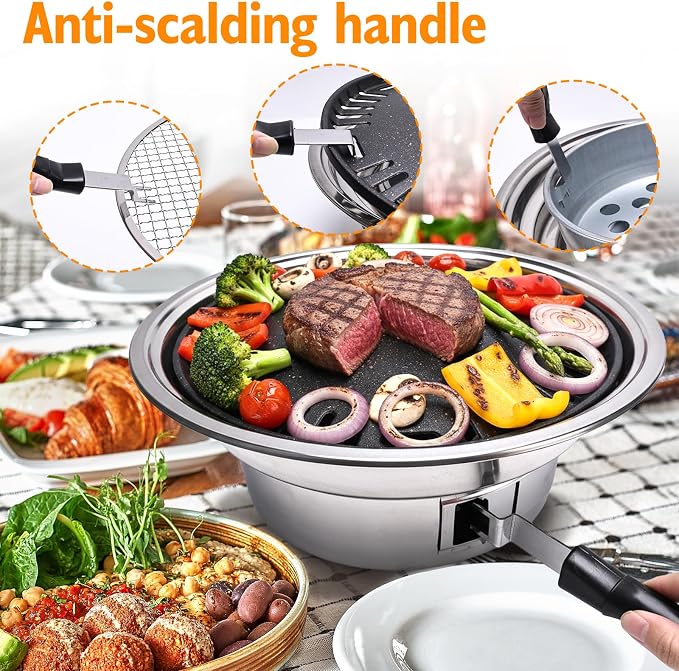 Korean Charcoal Grill 13.8 Inches Stainless Steel Tabletop BBQ Grill Stove Outdoor Camping Cooker, Tabletop Smoker Grill BBQ Grill for Patio Garden Backyard