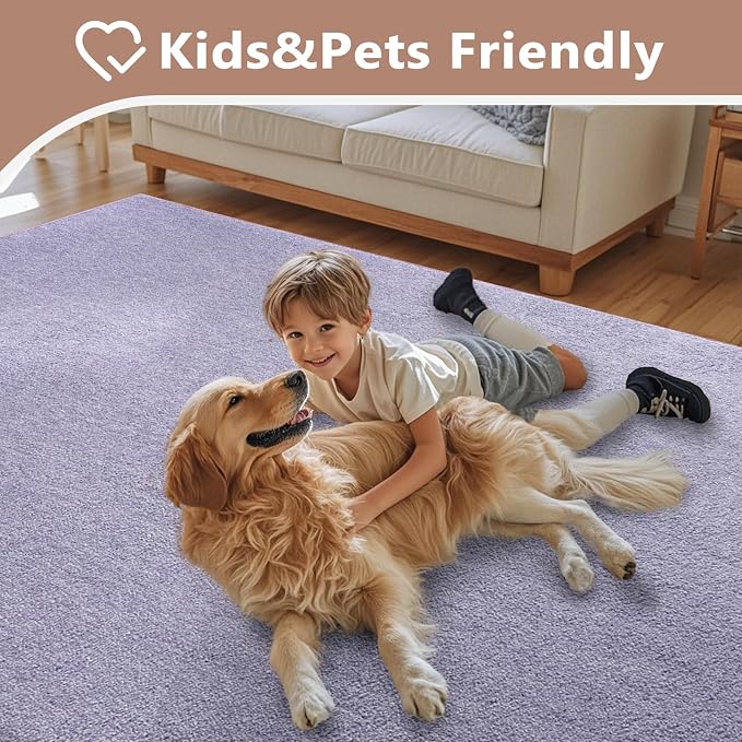 FinRèc 5x7 Washable Area Rugs for Bedroom Living Room, Low Pile Thin Ultra Soft Shag Rug, Non-Slip Carpet Indoor for Home Decor (Purple/White)