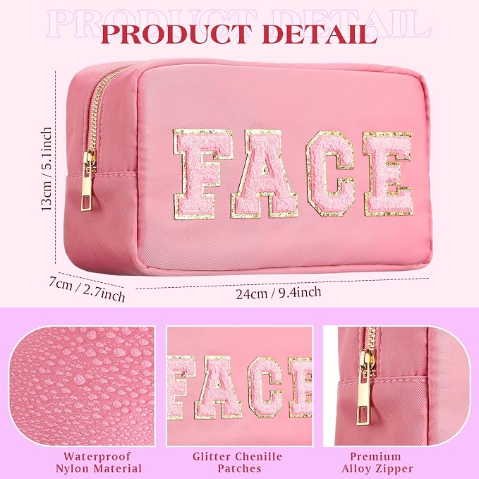 Preppy Makeup Bags Chenille Letter Stuff Bag Nylon Cosmetic Pouch Cases with Zipper for Women Travel Toiletry(Mixed Color,Classic,4 Pcs)