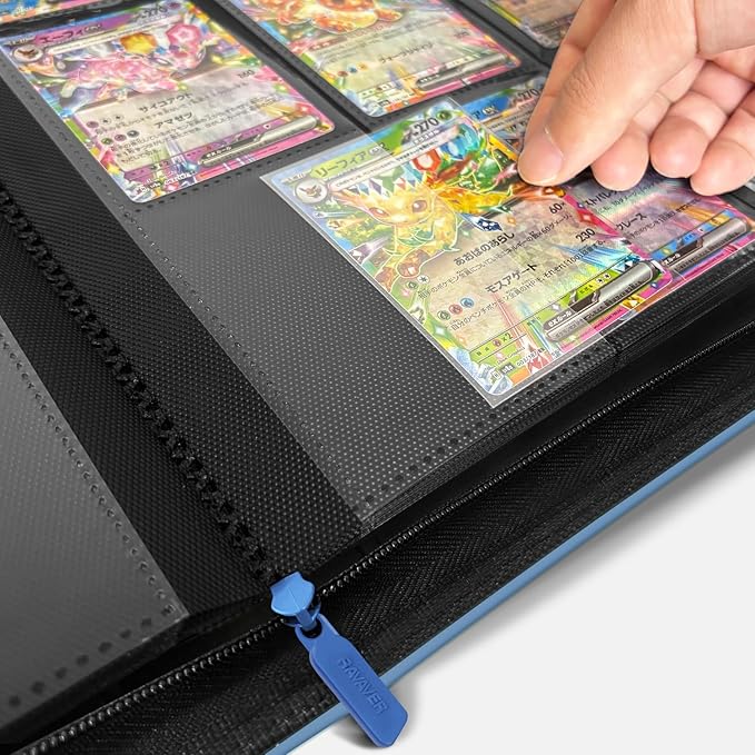 9 Pocket Card Binder, 360 Cards Trading Cards Games Collection Holder Book Folder with Customizable Label Slot and Side-Loading Sleeves (Blue)