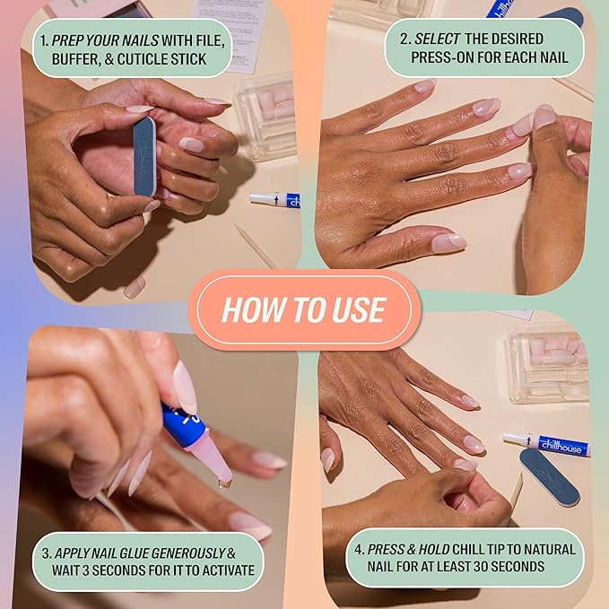 Chillhouse - Chill Tips, Press on Nails Kit - Baby Purrls (Almond) - 30 Nail Shapes & Sizes - Up to 2 Weeks of Wear - Customizable - Reusable - Latina Founded & Women Owned - Beauty & Self Care