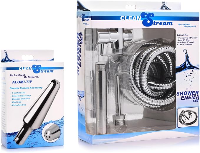Cleanstream Shower Enema Set with 6 Ft Hose, 4 Silicone & Aluminum Tips