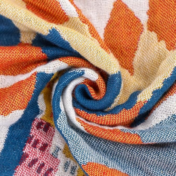 VANJOROY Boho Throw Blanket, 100% Organic Muslin Cotton Skin-Friendly Breathable Ultra Soft Bed Quilt Throw - All Season Decor Colorful Blanket for Sofa Couch Chair and Gift. 91" x 108"