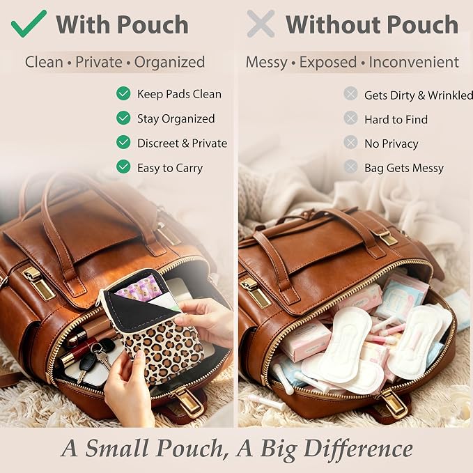 KJQJLY 2 Pack Portable Tampon Organizer Bag Tampon Holder & Storage Case with Zipper for Travel, Discreet Period Bag for Purse, Waterproof Feminine Products Pouch for Women (Leopard Print)