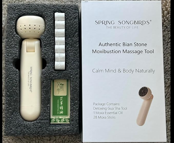 Upgraded Design Moxibustion Gua Sha Kit with Natural Bian Stone, Moxa Herbal Skincare | Stone Massage Kit for Relaxation & Self-Care