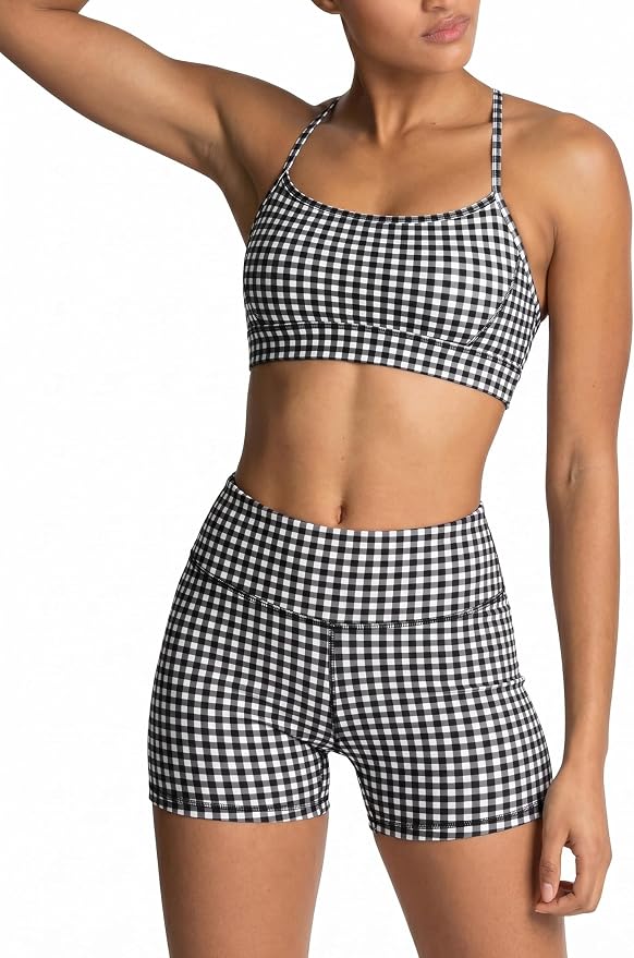 ABOCIW Workout Sets for Women 2 Piece Color Block Strappy Sports Bra High Waist Shorts Gym Yoga Pilates Outfits