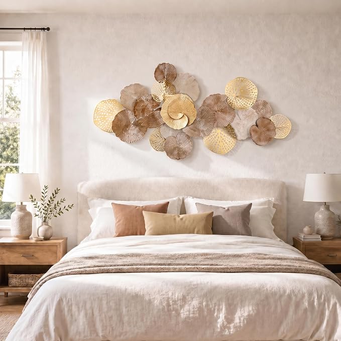 Axioglo 67" Large Wall Decor 3D Lotus Leaf Metal Wall Art for Living Room | 67" x31" metal wall decor with layered metal texture, mounting hardware, two-way display