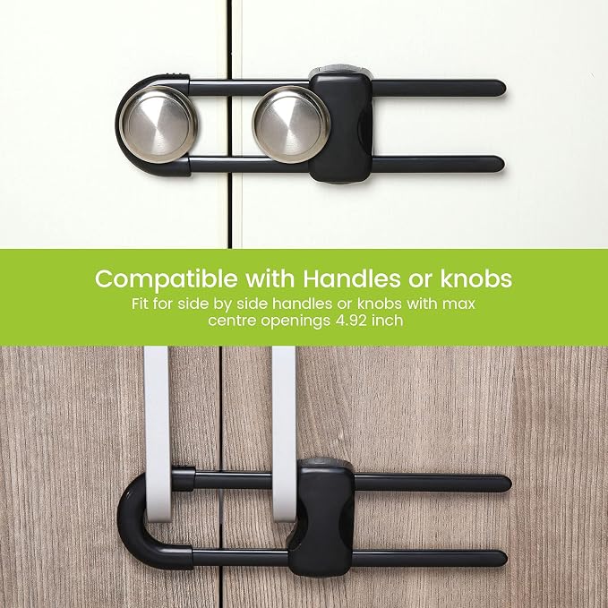 Jetec 10 Pack Baby Cabinet Locks, No Adhesive No Drill Child Safety Locks for Cabinets with Knobs or Handles, Adjustable U-Shaped Child Proof Latches for Cupboards, Fridge, Closet, Pets(Black)