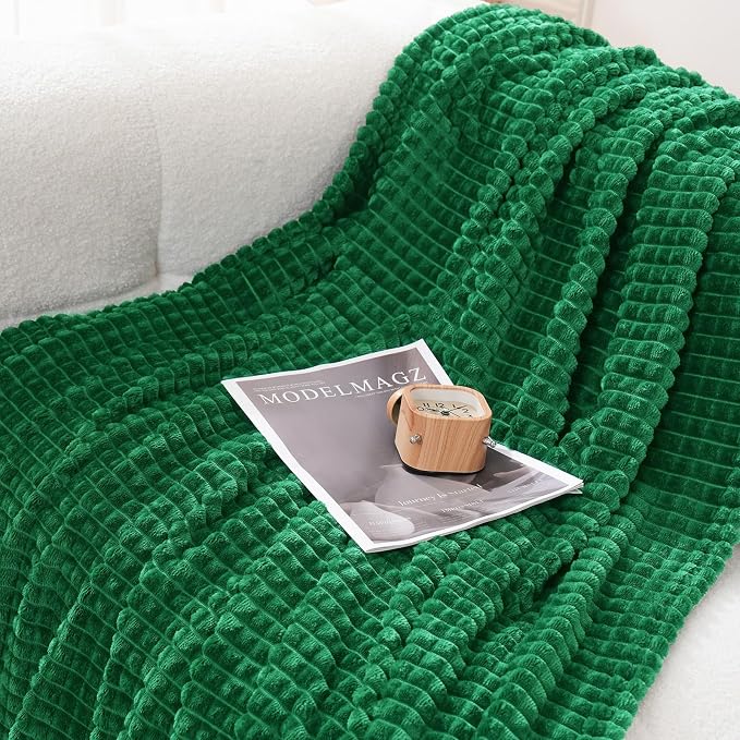 Puncuntex Throw Blanket Classic Green 50"×60" with Square Grid Design | Super Soft Plush Cozy Fleece Flannel Throw Blanket Luxury for Couch Sofa Chair