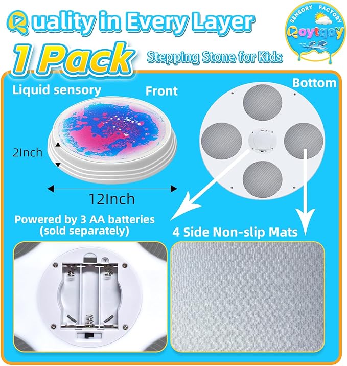 Liquid Light Up Stepping Stones - 1 Pack Round Liquid Sensory Balance Stones for Kids 3 Age Up